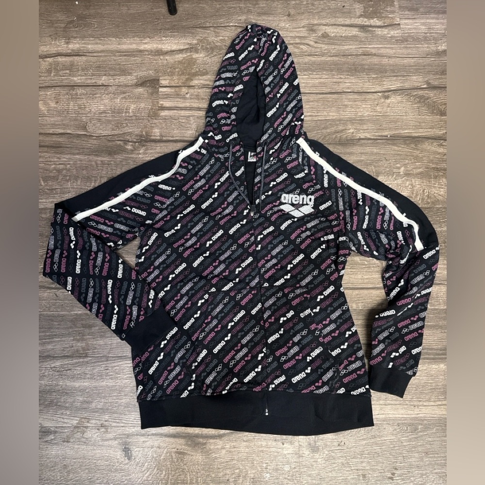 Arena Black & Pink Logo-Print Zip Hoodie - Picture 2 of 6